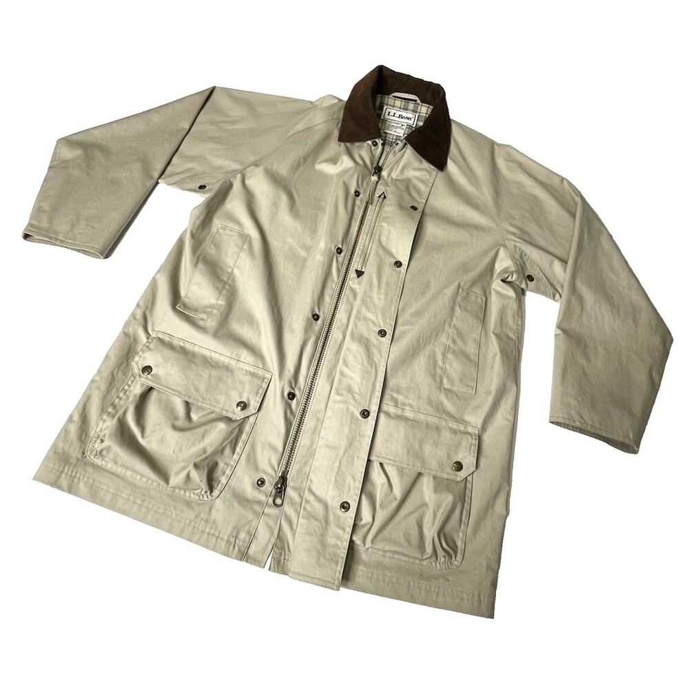 LL Bean Vintage Barn Chore Coat Mens Canvas Plaid Lined With Hood Medium Rare